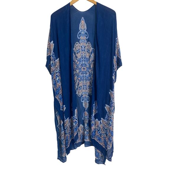 Lovestitch duster kimono women’s one size blue paisley flowy boho artsy - Picture 1 of 4